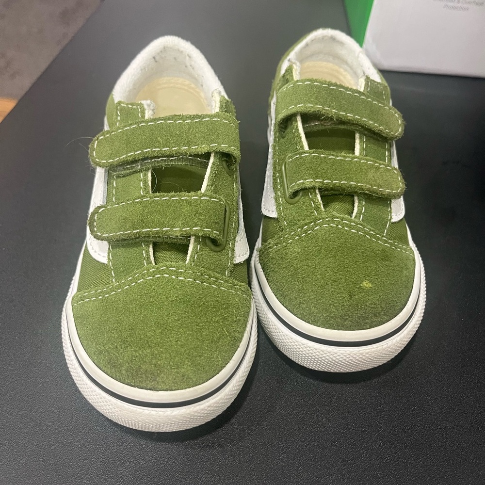 Vans Green and White Velcro Sneakers